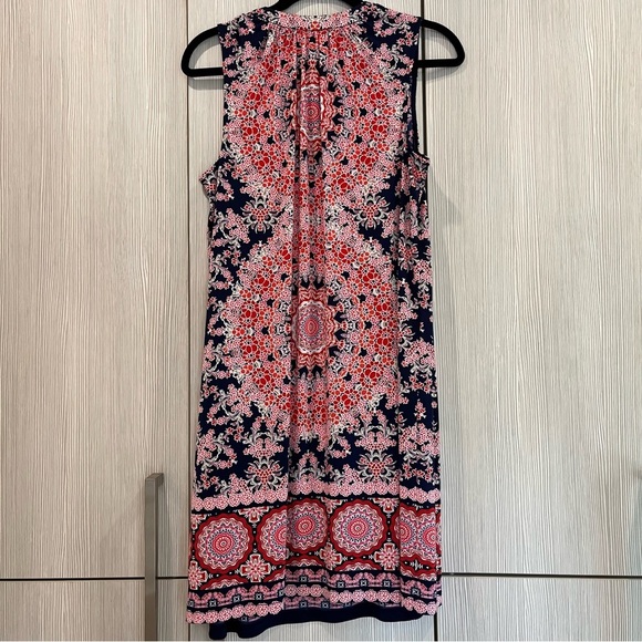 NEW London Times | Floral Geo Print Midi Sleeveless Shift Dress | Blue/Red | 10 - Picture 3 of 11